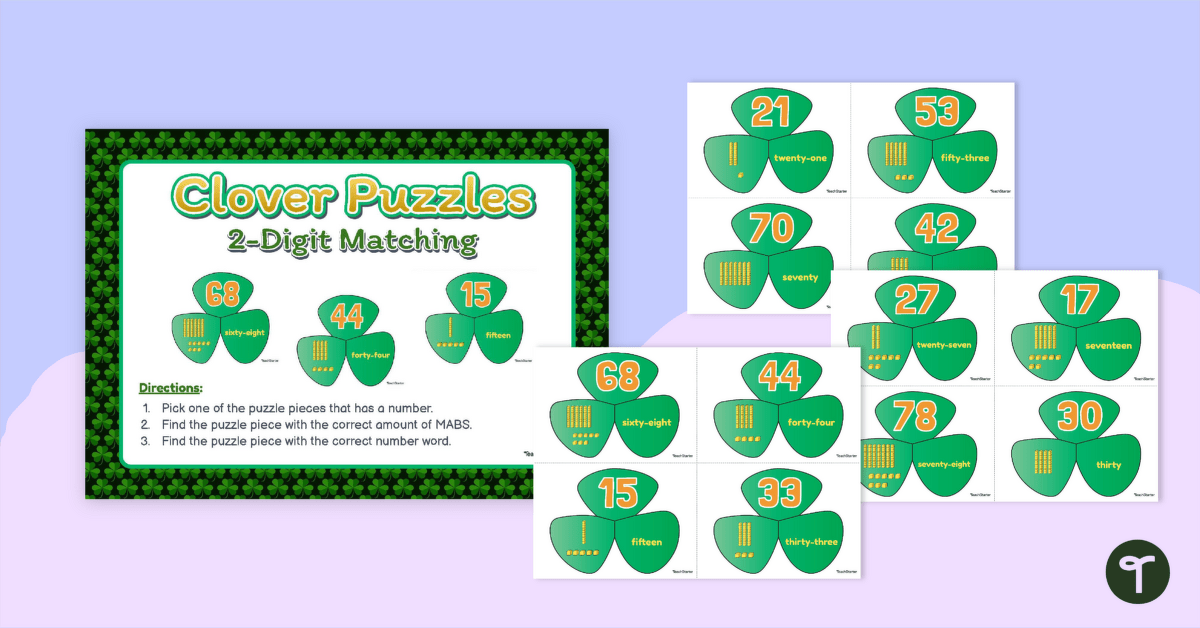 Number, Word and MABs Matching - Clovers teaching resource