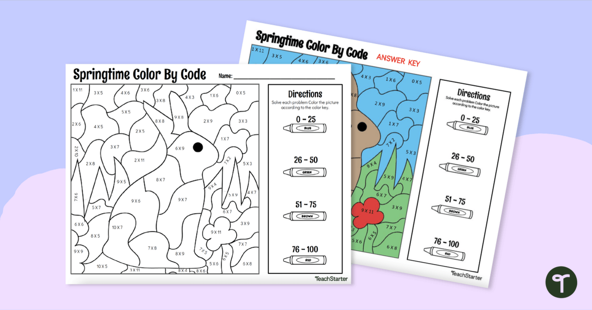 Easter Color By Number Worksheet - Multiplication Facts teaching resource