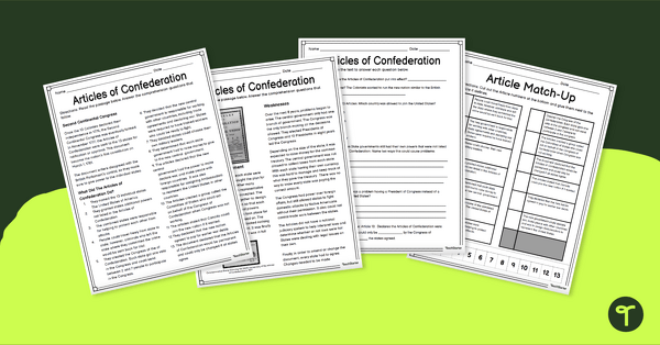 Articles of Confederation Comprehension Pack teaching resource