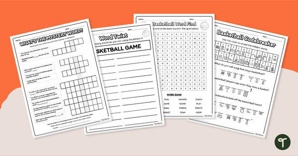 Basketball Word Puzzle Worksheets teaching resource