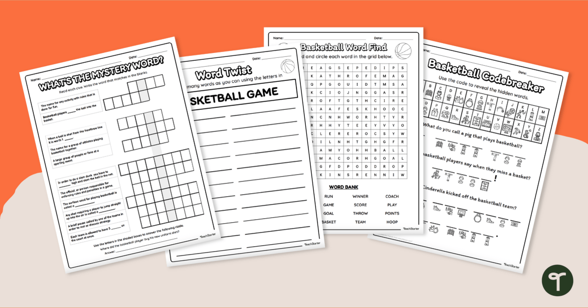 Basketball Word Fun Worksheets teaching resource