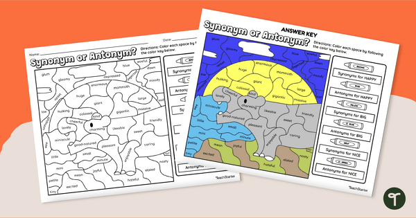 Go to Color By Code Worksheet - Synonyms and Antonyms teaching resource