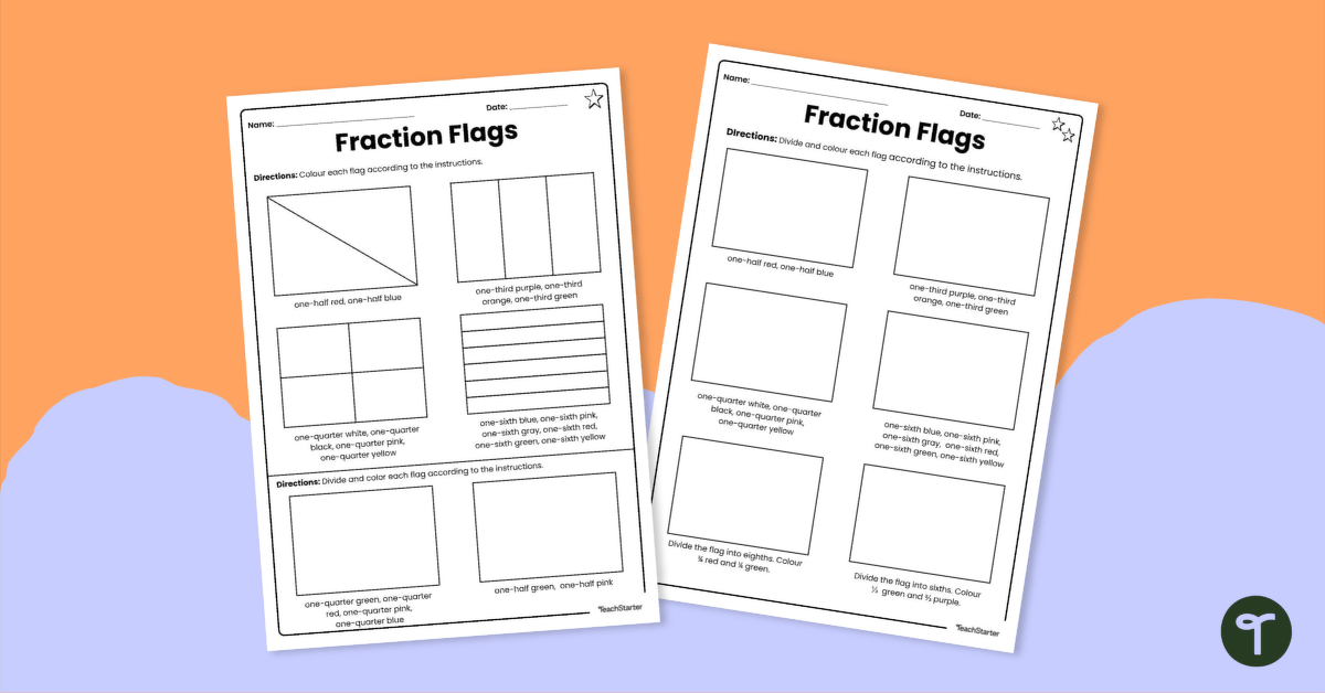 Fraction Flags Worksheet teaching resource