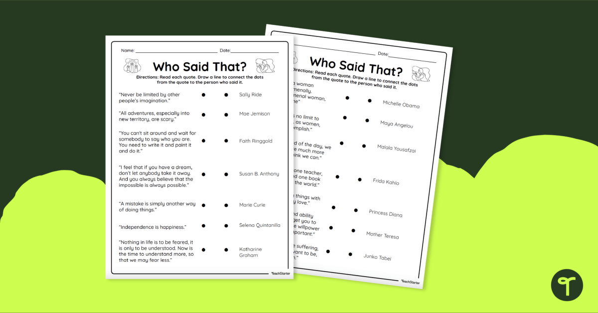 Who Said That? Inspirational Quote Worksheet teaching resource