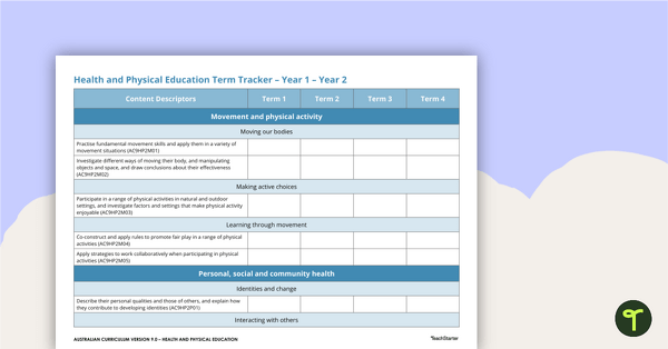Go to Health and Physical Education Term Tracker (Australian Curriculum) - Years 1 and 2 teaching resource