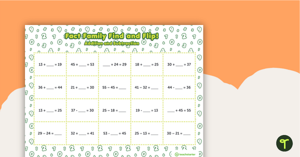 Preview image for Fact Family Find and Flip - Double-Digit Addition and Subtraction - teaching resource
