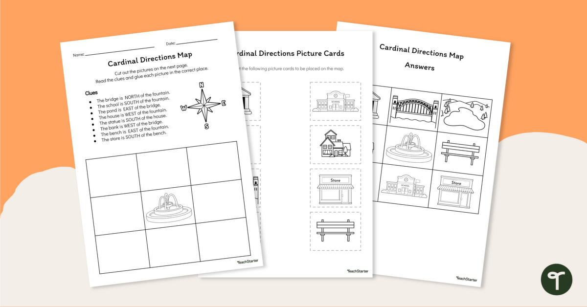 Cardinal Directions - Cut and Paste Worksheet teaching resource