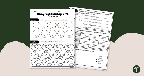 Image of Daily Vocabulary Dive - Antonyms Worksheet