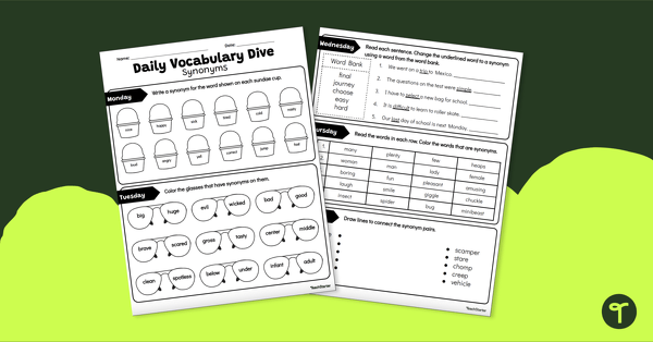 Image of Daily Vocabulary Dive - Synonyms Worksheet