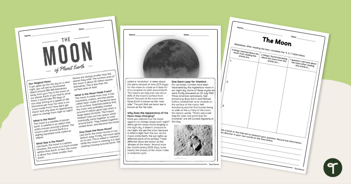 The Moon of Planet Earth Worksheet teaching resource