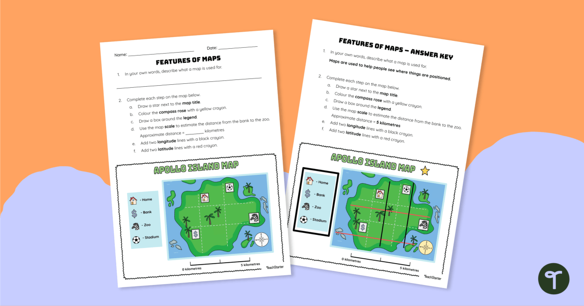 Features of Maps - Worksheet teaching resource