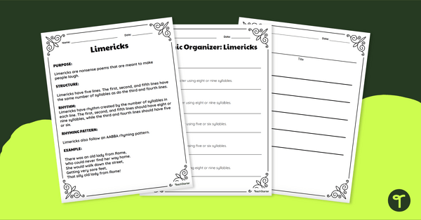 Limericks for Kids - Poem Template teaching resource