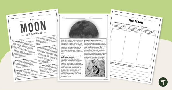 The Moon – Reading Passage and Response Sheet teaching resource