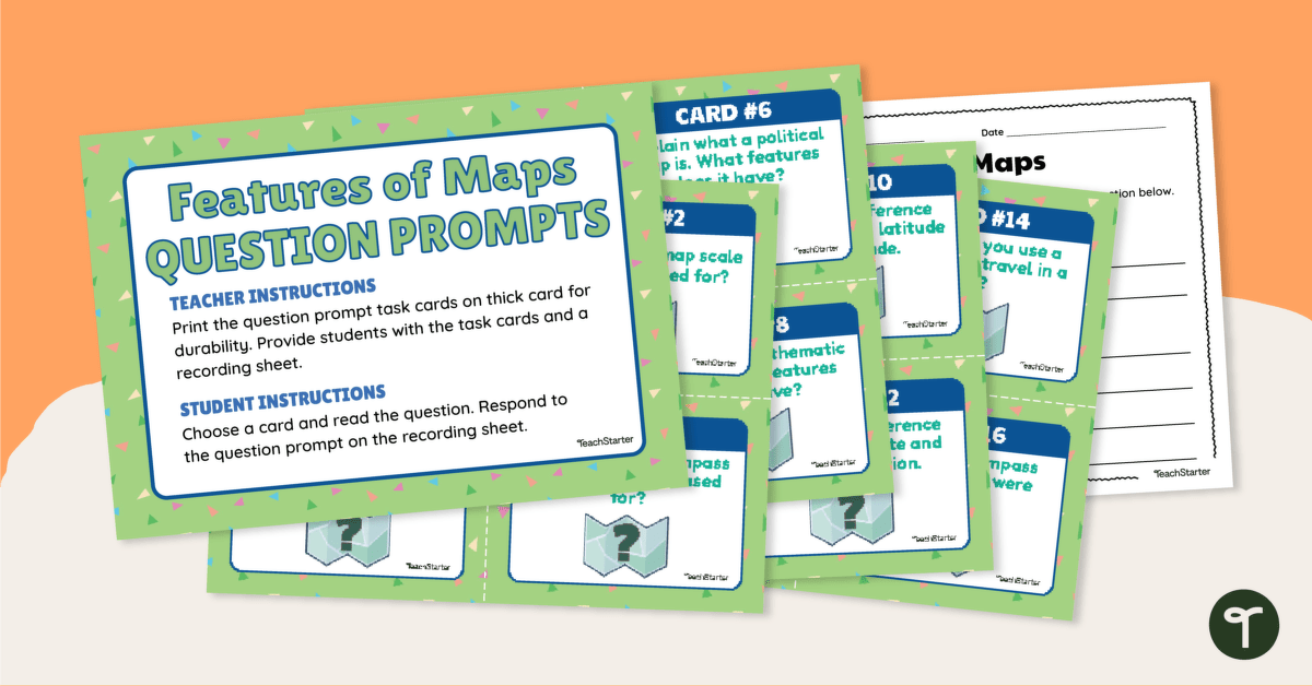Features of Maps - Question Prompt Task Cards teaching resource