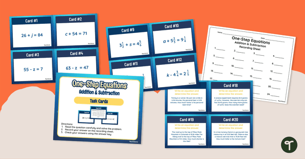 One-Step Equations (Addition and Subtraction) – Task Cards teaching resource