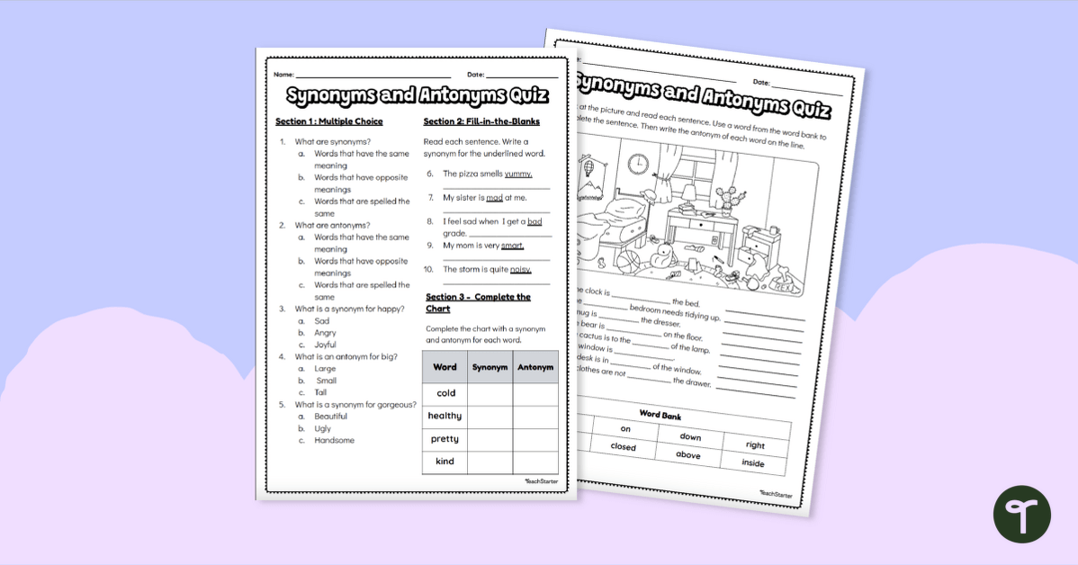 Synonyms and Antonyms Quiz teaching resource