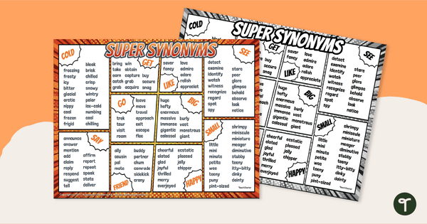 Super Synonyms List teaching resource