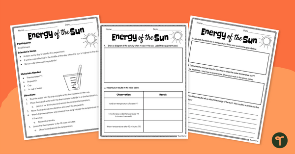 Image of Energy of the Sun Worksheet