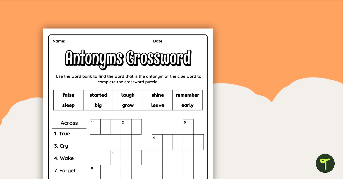 Antonyms Crossword Puzzle teaching resource