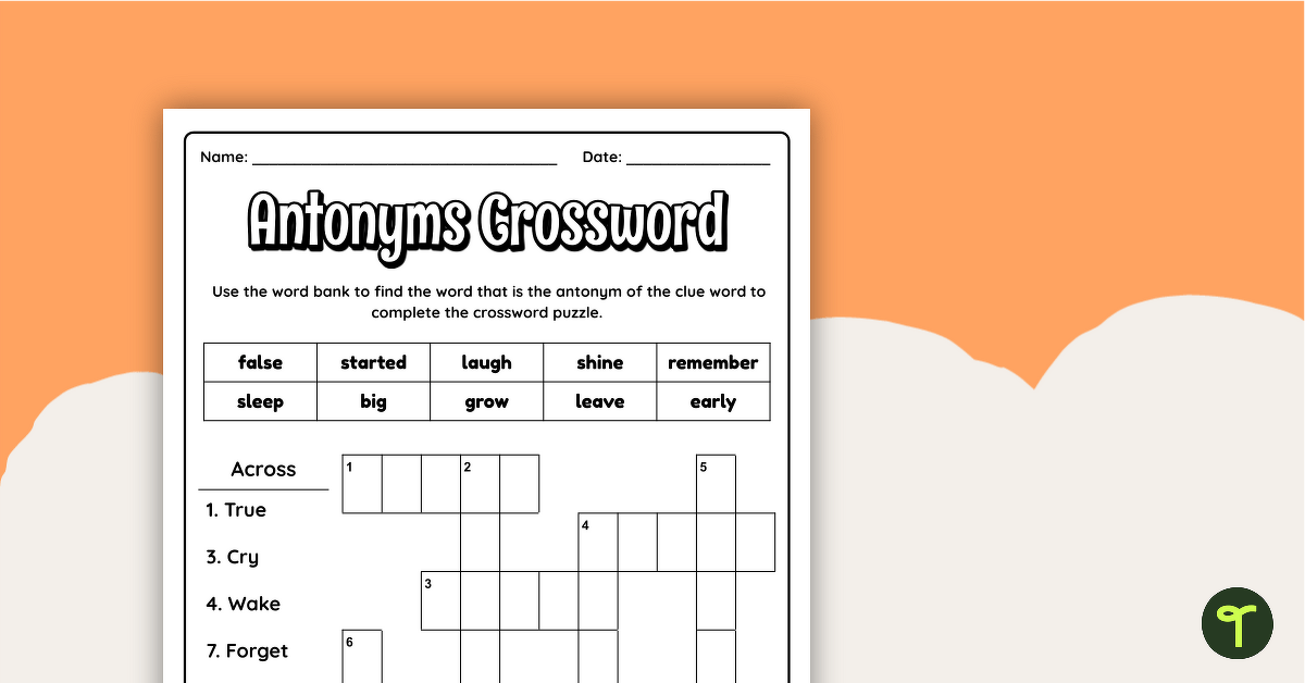 Antonyms Crossword Puzzles (6 Puzzles With and Without Word Bank)