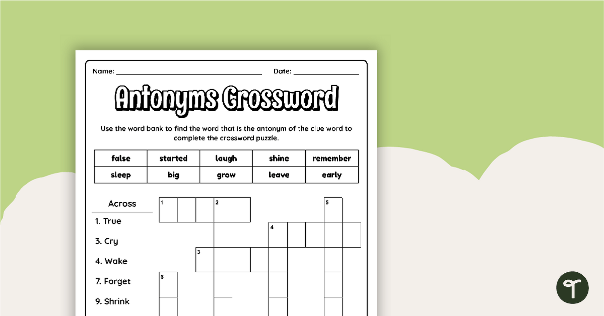 Antonyms - Vocabulary Crossword Puzzle teaching-resource