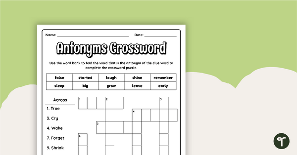 Antonyms - Vocabulary Crossword Puzzle teaching resource