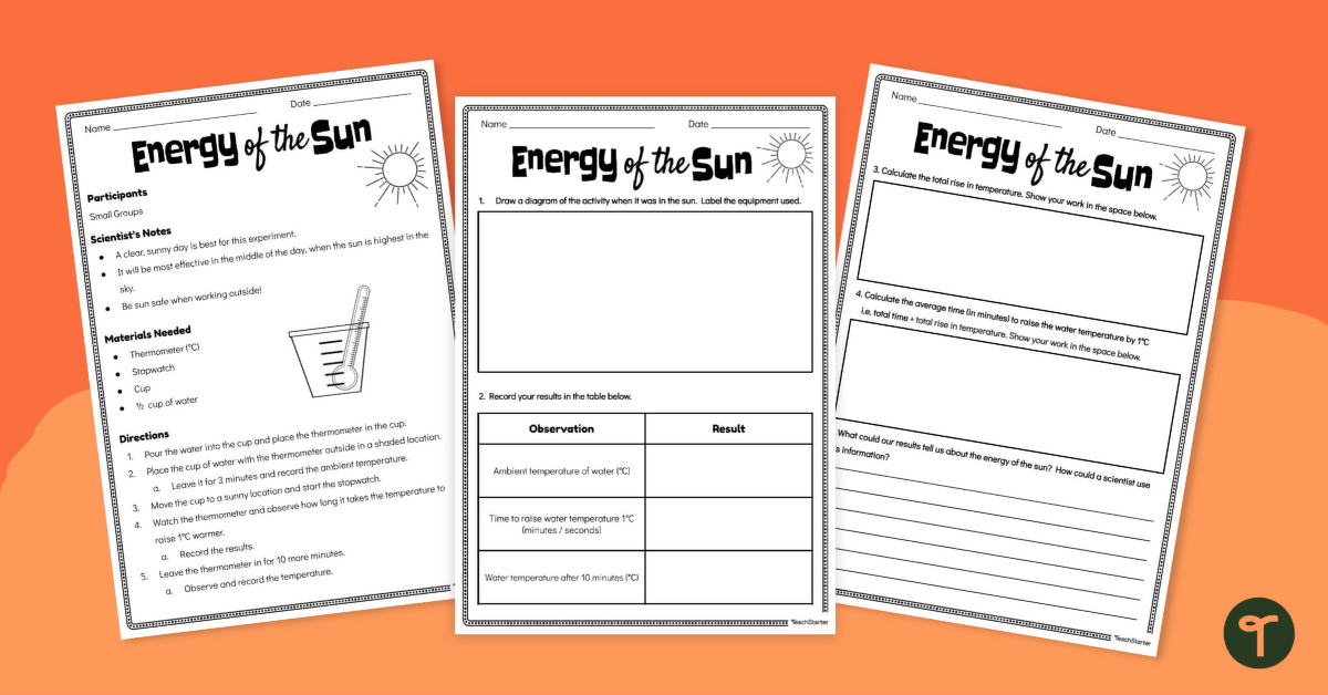 Energy of the Sun Worksheet teaching resource