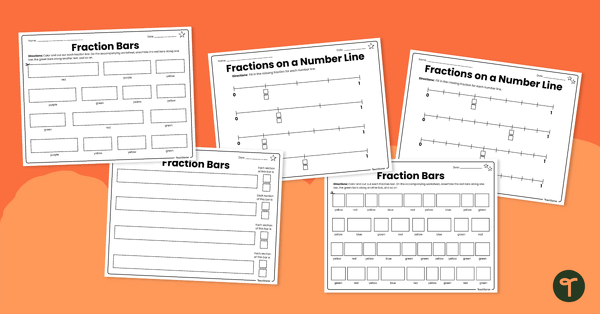 Image of Fraction Bars and Number Lines – Cut and Paste Worksheet