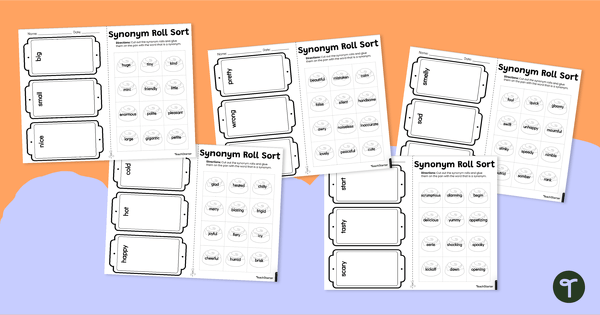 Sort the Synonym Rolls Worksheets teaching resource