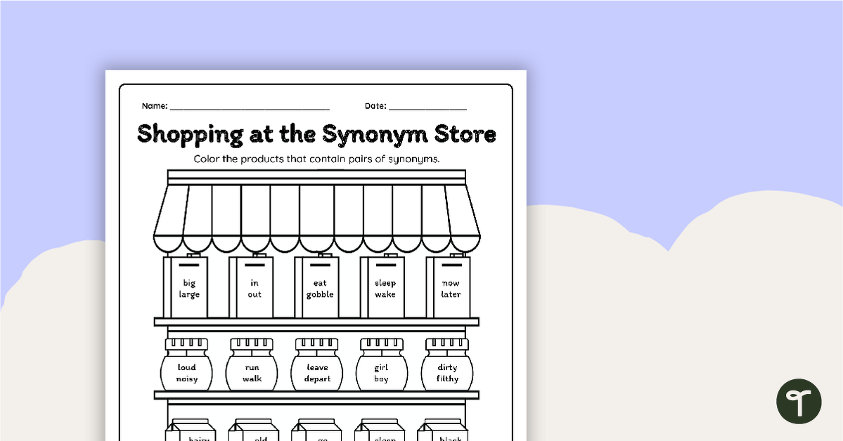 Shopping for Synonyms - Worksheet teaching resource