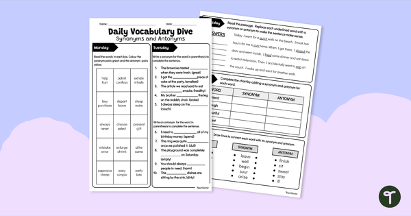 The Synonym Shop - Vocabulary Worksheet teaching resource