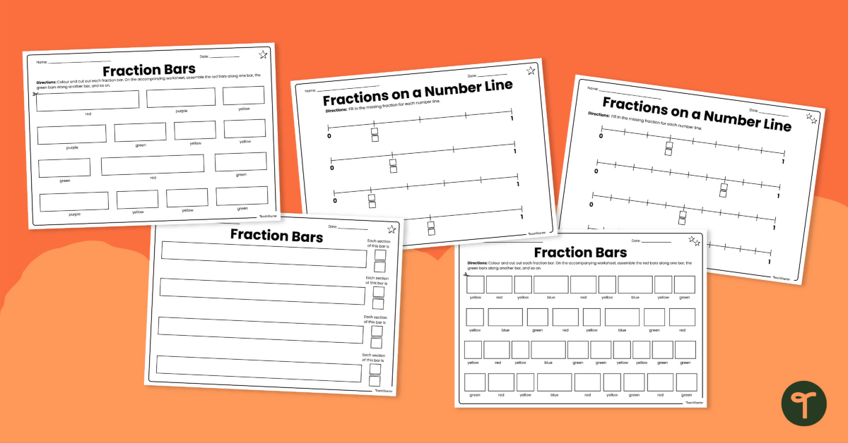Fraction Bars and Number Lines – Cut and Paste Worksheet teaching resource