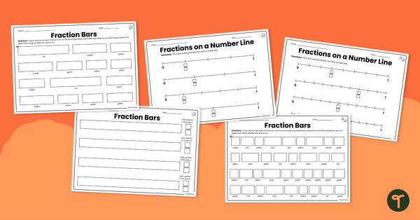 Fraction Bars and Number Lines – Cut and Paste Worksheet teaching resource