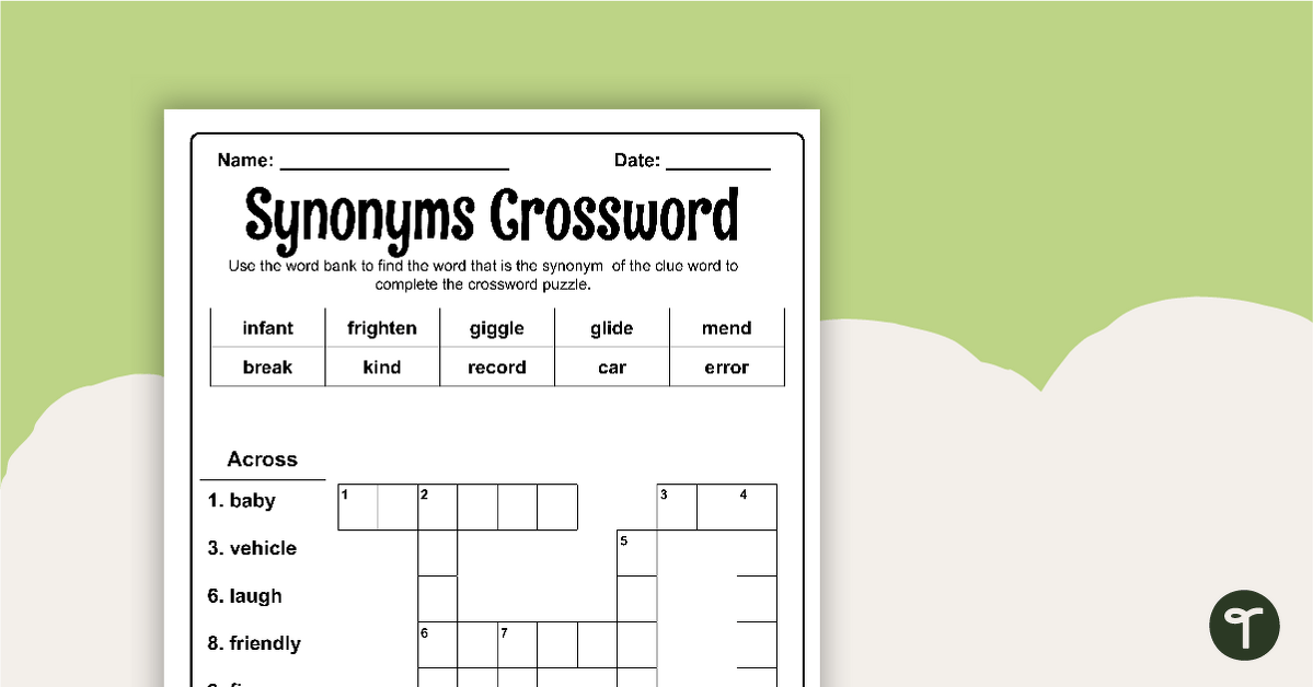 Synonyms - Vocabulary Crossword Puzzle teaching resource