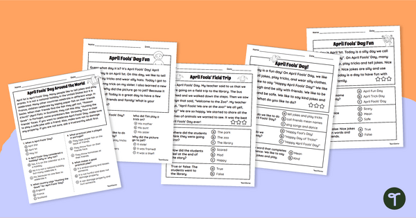 April Fools' Day Reading Passages - Comprehension Worksheets teaching resource