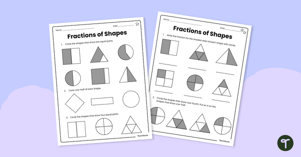 Go to Fractions of Shapes – Differentiated Worksheets teaching resource