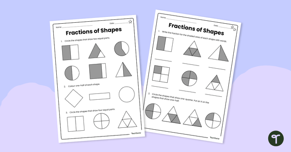 Go to Fractions of Shapes – Differentiated Worksheets teaching resource