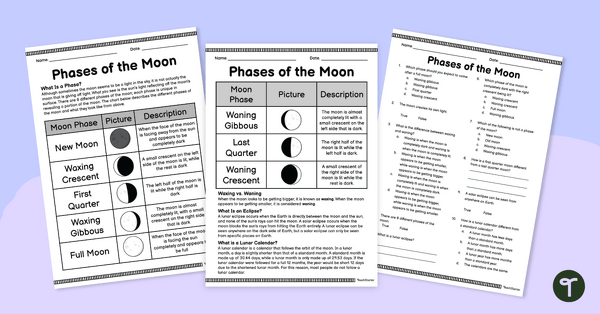 Go to Phases of the Moon – Comprehension Worksheet teaching resource