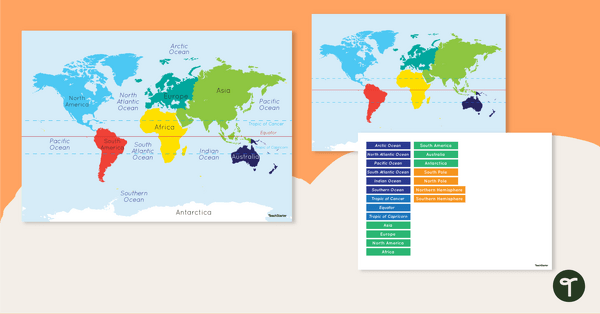 world map continents and oceans for kids