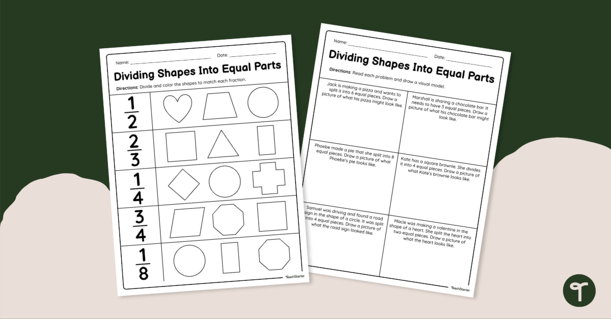 Dividing Shapes Into Equal Parts – Worksheet teaching resource