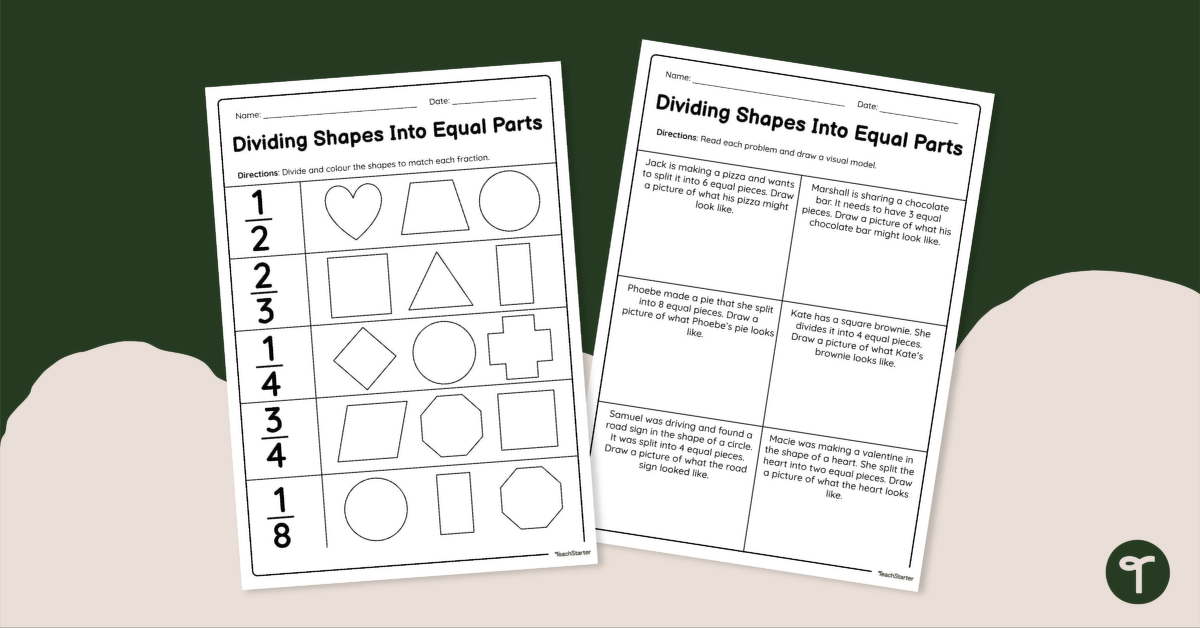 Dividing Shapes Into Equal Parts – Worksheet teaching resource