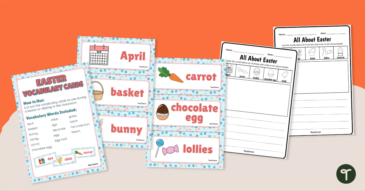 Easter Vocabulary Cards and Writing Station teaching resource