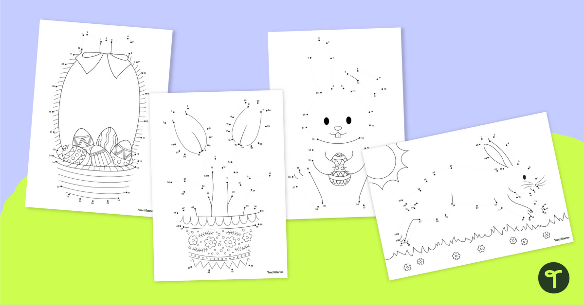 Easter Dot to Dot Worksheets (1s, 2s, 5s and 10s) teaching resource