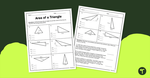 Area of a Triangle – Worksheet teaching resource
