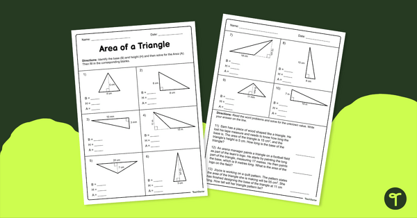 Area of a Triangle – Worksheet teaching resource