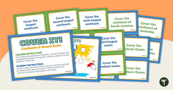 Go to Continents and Oceans - Cover It! Game teaching resource