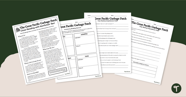 Comprehension Worksheets - The Great Pacific Garbage Patch teaching resource