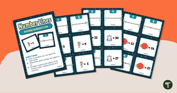 Go to Numbers to 99 - Number Line Matching Activity teaching resource