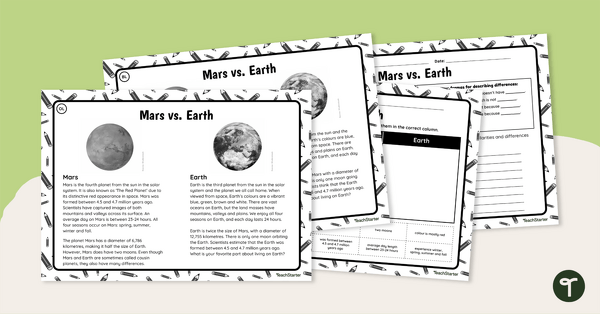Image of Mars vs. Earth - Differentiated Paired Passage Worksheets