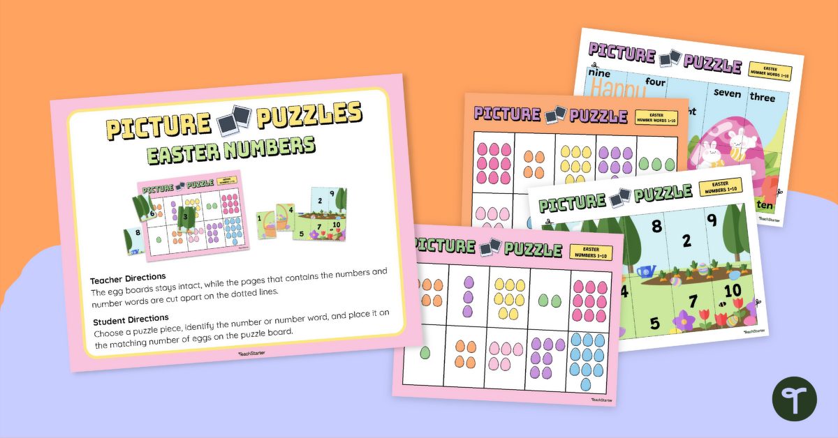 Easter Picture Puzzles - Numbers 1-20 teaching resource